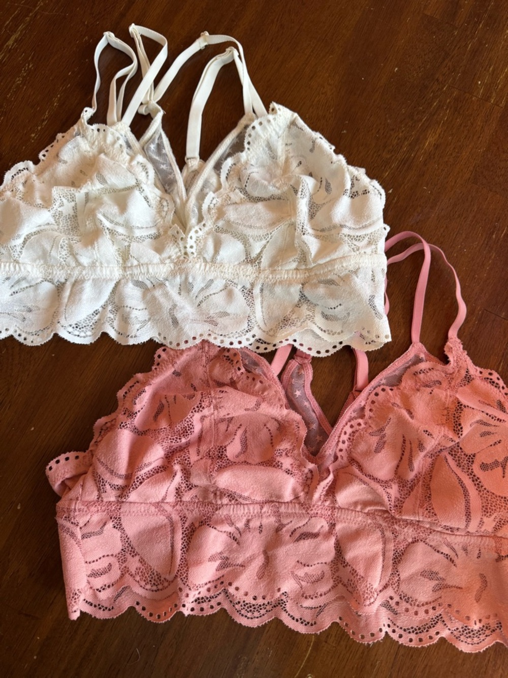 Aerie Lace Bralette Duo in White & Pink Size L